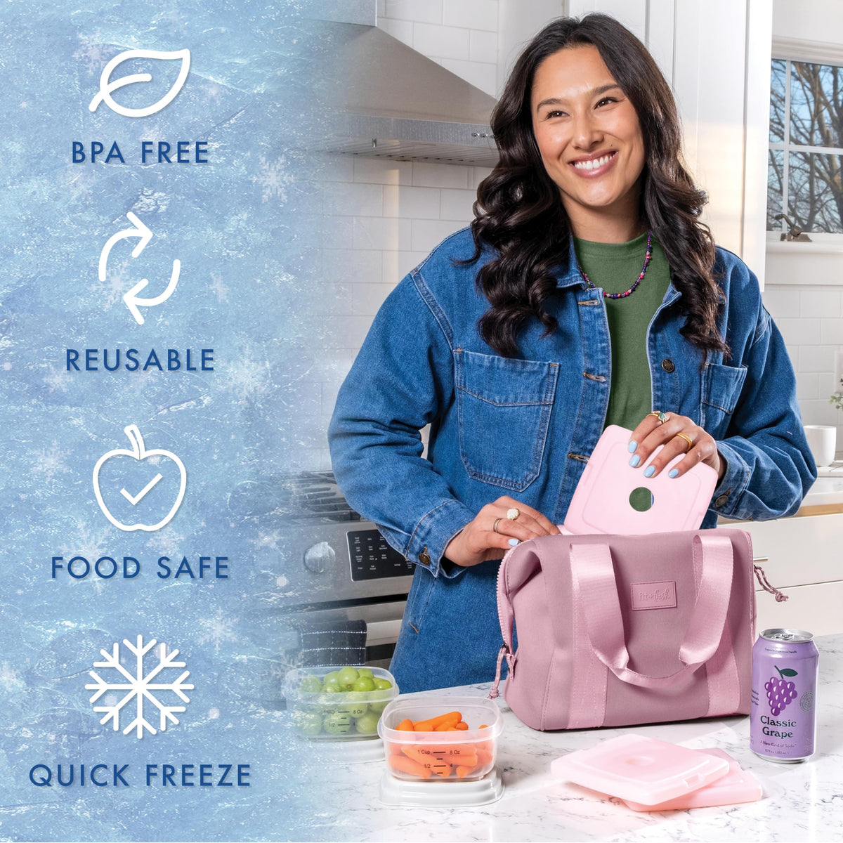 Cool Coolers by Fit & Fresh Slim Ice Packs, Quick Freeze Reusable Ice Packs for Lunch Boxes & Coolers, Long-Lasting, Space Saving Lunch Ice Packs, Blue, 4Pk