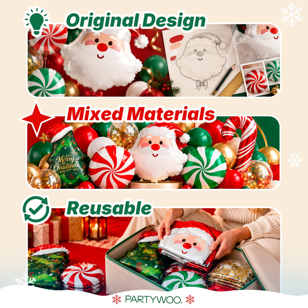 PartyWoo Christmas Balloons 66pcs Santa Xmas Tree Candy Cane Foil Balloons