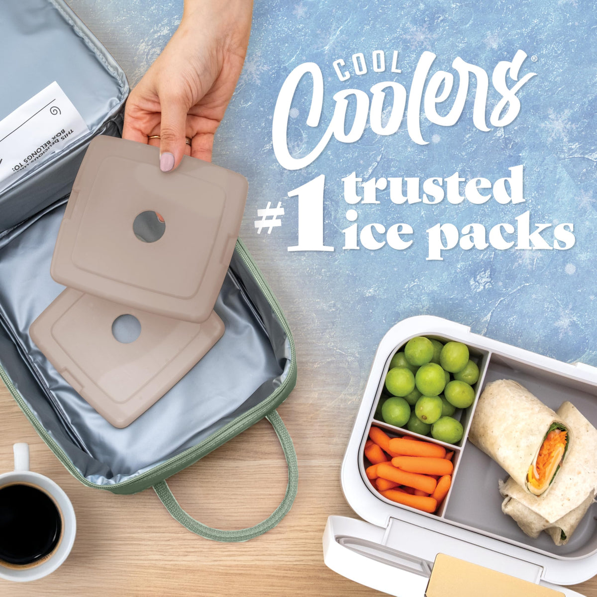 Cool Coolers by Fit & Fresh Slim Ice Packs, Quick Freeze Reusable Ice Packs for Lunch Boxes & Coolers, Long-Lasting, Space Saving Lunch Ice Packs, Blue, 4Pk