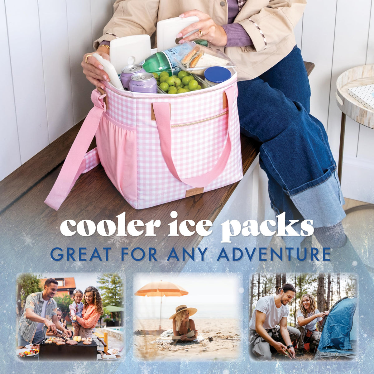 Cool Coolers by Fit & Fresh Slim Ice Packs, Quick Freeze Reusable Ice Packs for Lunch Boxes & Coolers, Long-Lasting, Space Saving Lunch Ice Packs, Blue, 4Pk