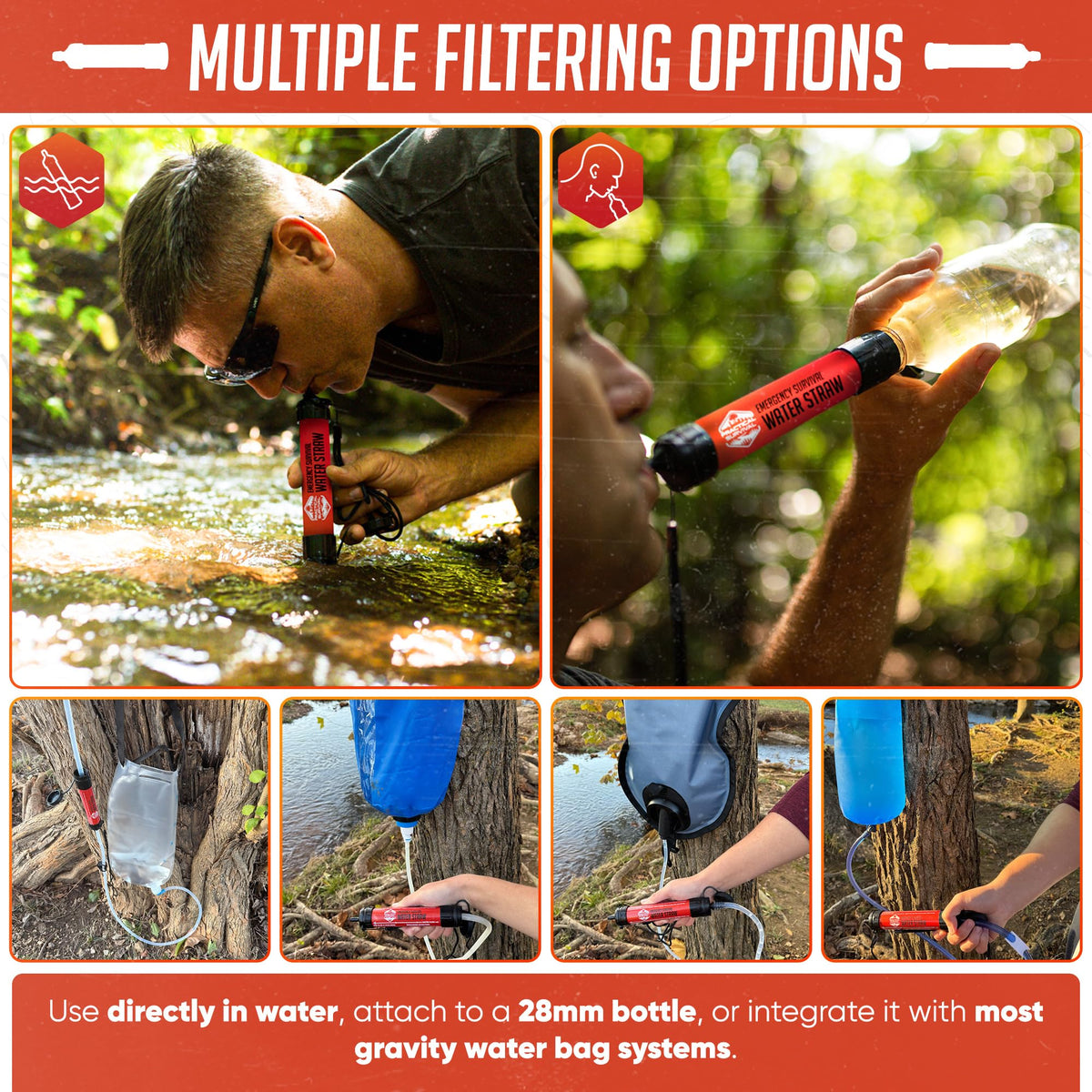 Practical Survival Reusable Emergency Water Filter Straws, 5-Pack