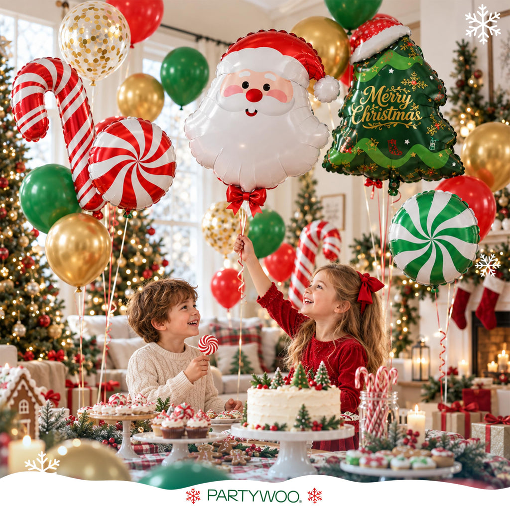 PartyWoo Christmas Balloons 66pcs Santa Xmas Tree Candy Cane Foil Balloons