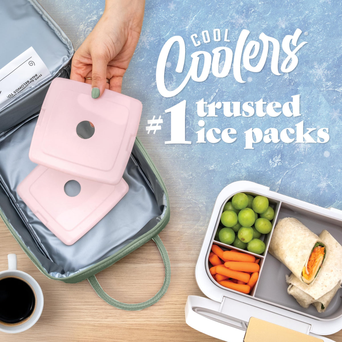Cool Coolers by Fit & Fresh Slim Ice Packs, Quick Freeze Reusable Ice Packs for Lunch Boxes & Coolers, Long-Lasting, Space Saving Lunch Ice Packs, Blue, 4Pk