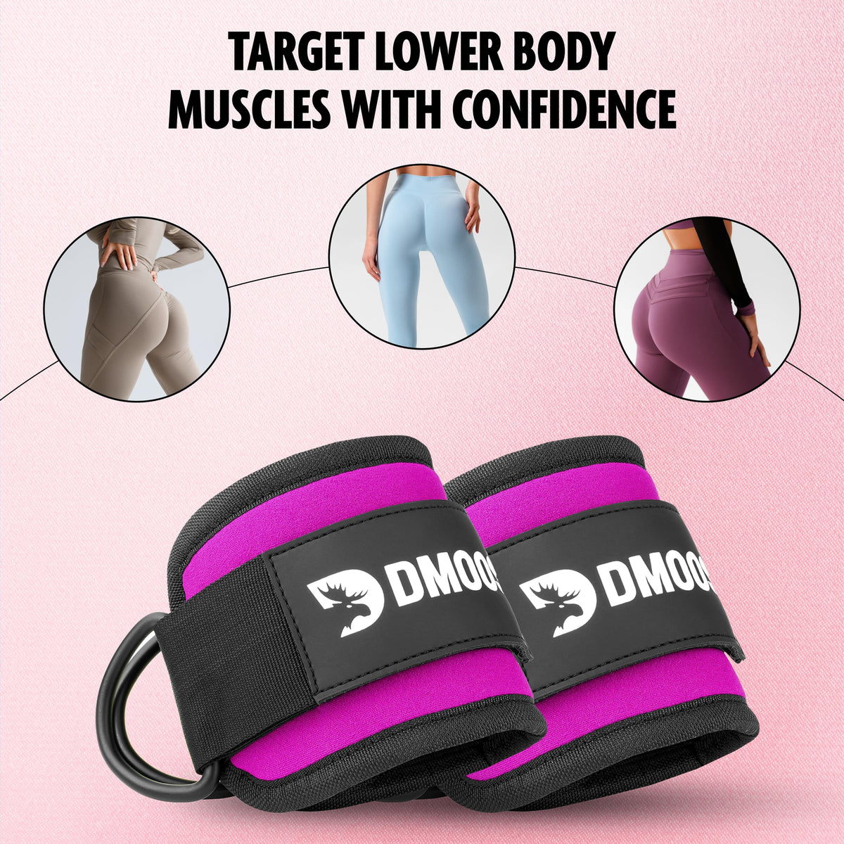 DMoose Ankle Strap for Cable Machine - One Size Fit with Premium Padding, Workout Kickback Ankle Cuffs, Ankle Bands for Working Out, Booty Workouts, Leg Extension, Hip Abductors & Lower Body Exercises