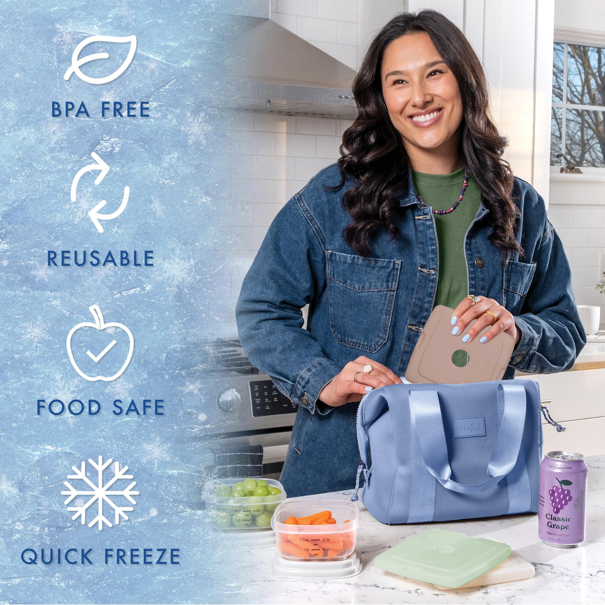 Cool Coolers by Fit & Fresh Slim Ice Packs, Quick Freeze Reusable Ice Packs for Lunch Boxes & Coolers, Long-Lasting, Space Saving Lunch Ice Packs, Blue, 4Pk