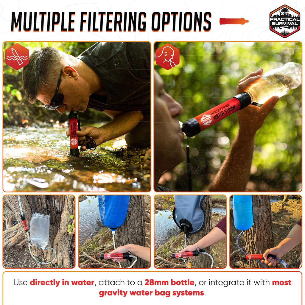 Practical Survival Reusable Emergency Water Filter Straws, 5-Pack