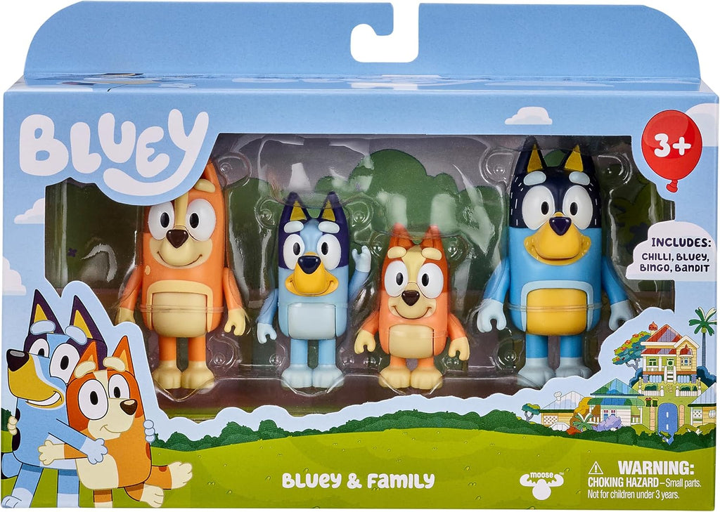 Bluey Family Figure 4-Pack, Poseable Toys with Bingo & Bandit