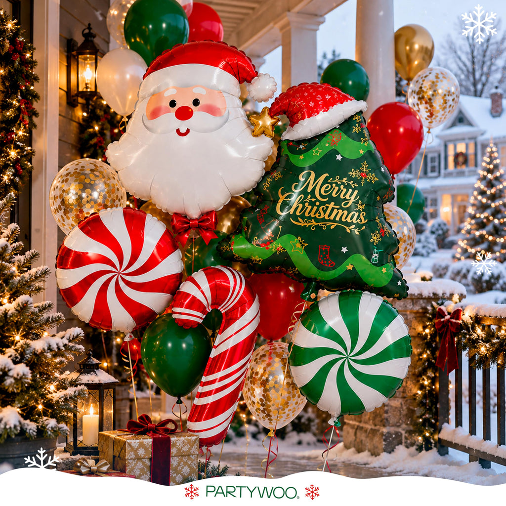 PartyWoo Christmas Balloons 66pcs Santa Xmas Tree Candy Cane Foil Balloons