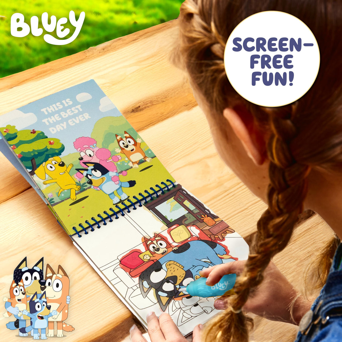 Horizon Group USA Bluey Aqua Art - Reusable Water Reveal Activity Pages With Water Pen for No-Mess Drawing and Coloring